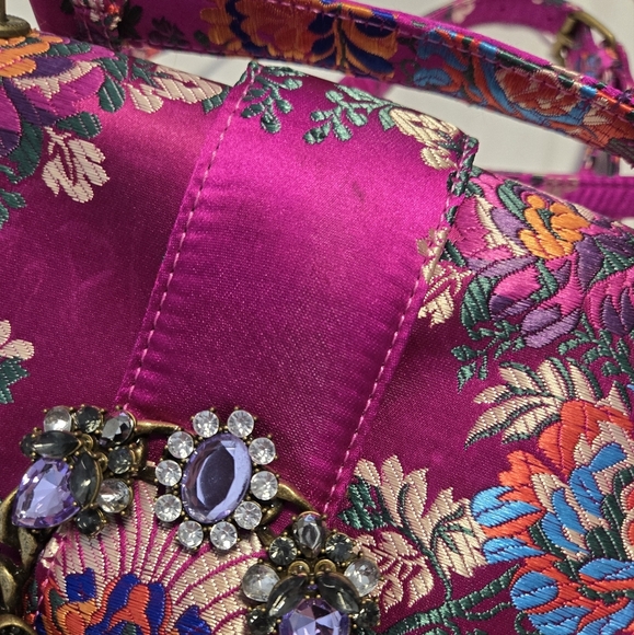 Aldo Bright Colorful Embroidered Floral Jewel satchel /crossbody bag - Picture 3 of 6